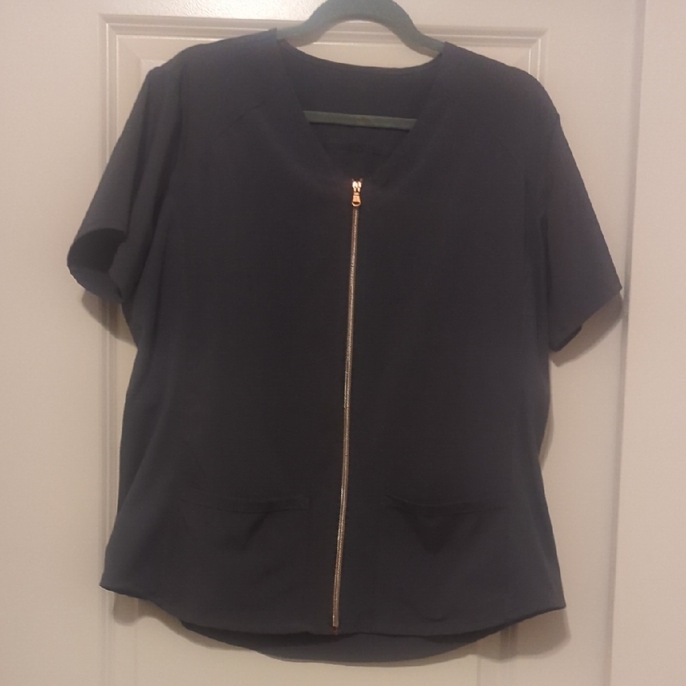 Women's Grey Zip-Up Scrub Top